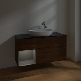 Тумба под раковину Villeroy & Boch Finion 120х50,1 см с подсветкой МДФ шпон грецкого ореха/стекло черное матовое F942GKGN