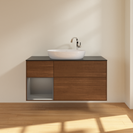 Тумба под раковину Villeroy & Boch Finion 120х50,1 см с подсветкой МДФ шпон грецкого ореха/стекло черное матовое F942GKGN