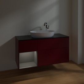 Тумба под раковину Villeroy & Boch Finion 120х50,1 см с подсветкой МДФ пион матовый лак/стекло черное матовое F942GKHB