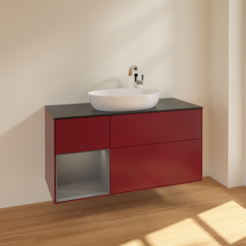 Тумба под раковину Villeroy & Boch Finion 120х50,1 см с подсветкой МДФ пион матовый лак/стекло черное матовое F942GKHB