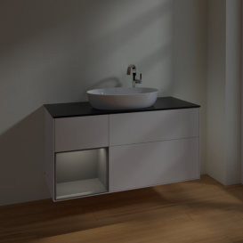 Тумба под раковину Villeroy & Boch Finion 120х50,1 см с подсветкой МДФ белый матовый лак/стекло черное матовое F942GKMT