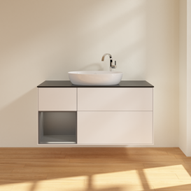 Тумба під раковину Villeroy & Boch Finion 120х50,1 см із підсвічуванням МДФ білий матовий лак/скло чорне матове F942GKMT