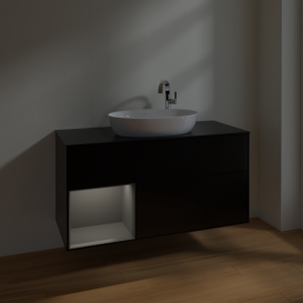 Тумба под раковину Villeroy & Boch Finion 120х50,1 см с подсветкой МДФ черный матовый лак/стекло черное матовое F942GKPD