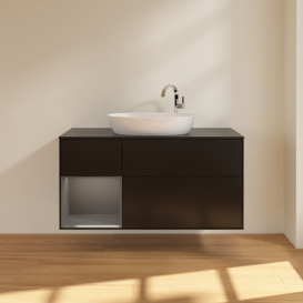 Тумба под раковину Villeroy & Boch Finion 120х50,1 см с подсветкой МДФ черный матовый лак/стекло черное матовое F942GKPD