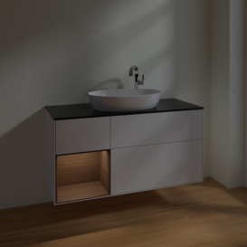 Тумба под раковину Villeroy & Boch Finion 120х50,1 см с подсветкой МДФ глянцевый белый лак/стекло черное матовое F942GNGF