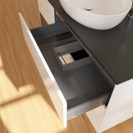 Тумба под раковину Villeroy & Boch Finion 120х50,1 см с подсветкой МДФ глянцевый белый лак/стекло черное матовое F942GNGF