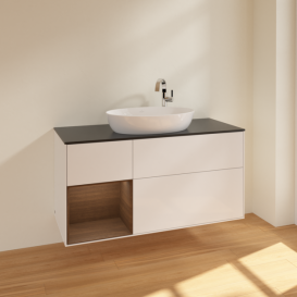 Тумба под раковину Villeroy & Boch Finion 120х50,1 см с подсветкой МДФ глянцевый белый лак/стекло черное матовое F942GNGF