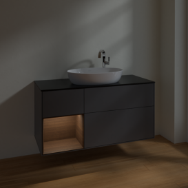Тумба под раковину Villeroy & Boch Finion 120х50,1 см с подсветкой МДФ антрацит матовый лак/стекло черное матовое F942GNGK