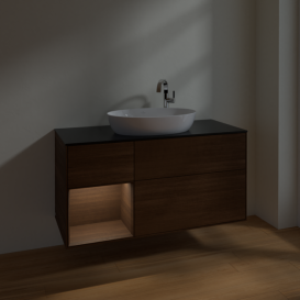 Тумба под раковину Villeroy & Boch Finion 120х50,1 см с подсветкой МДФ шпон грецкого ореха/стекло черное матовое F942GNGN