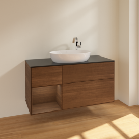 Тумба под раковину Villeroy & Boch Finion 120х50,1 см с подсветкой МДФ шпон грецкого ореха/стекло черное матовое F942GNGN