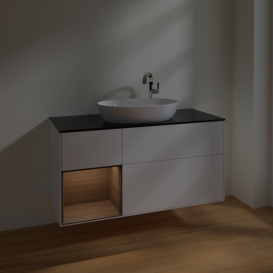 Тумба под раковину Villeroy & Boch Finion 120х50,1 см с подсветкой МДФ белый матовый лак/стекло черное матовое F942GNMT