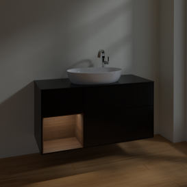 Тумба под раковину Villeroy & Boch Finion 120х50,1 см с подсветкой МДФ черный матовый лак/стекло черное матовое F942GNPD