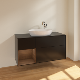 Тумба под раковину Villeroy & Boch Finion 120х50,1 см с подсветкой МДФ черный матовый лак/стекло черное матовое F942GNPD