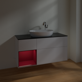 Тумба под раковину Villeroy & Boch Finion 120х50,1 см с подсветкой МДФ глянцевый белый лак/стекло черное матовое F942HBGF