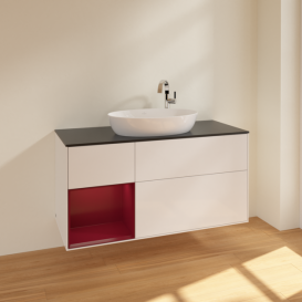 Тумба під раковину Villeroy & Boch Finion 120х50,1 см з підсвіткою МДФ білий глянцевий лак/скло чорне матове F942HBGF