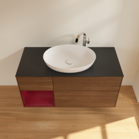 Тумба под раковину Villeroy & Boch Finion 120х50,1 см с подсветкой МДФ шпон грецкого ореха/стекло черное матовое F942HBGN