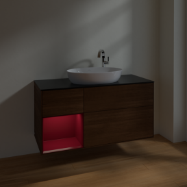 Тумба под раковину Villeroy & Boch Finion 120х50,1 см с подсветкой МДФ шпон грецкого ореха/стекло черное матовое F942HBGN