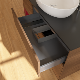 Тумба под раковину Villeroy & Boch Finion 120х50,1 см с подсветкой МДФ шпон грецкого ореха/стекло черное матовое F942HBGN