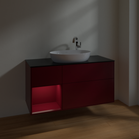 Тумба под раковину Villeroy & Boch Finion 120х50,1 см с подсветкой МДФ пион матовый лак/стекло черное матовое F942HBHB