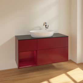 Тумба під раковину Villeroy & Boch Finion 120х50,1 см з підсвічуванням МДФ півонія матовий лак/скло чорне матове F942HBHB