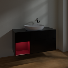 Тумба под раковину Villeroy & Boch Finion 120х50,1 см с подсветкой МДФ черный матовый лак/стекло черное матовое F942HBPD