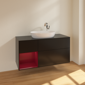 Тумба под раковину Villeroy & Boch Finion 120х50,1 см с подсветкой МДФ черный матовый лак/стекло черное матовое F942HBPD