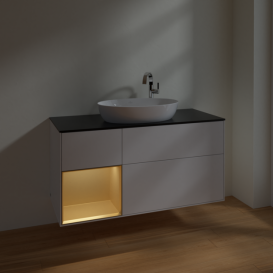 Тумба под раковину Villeroy & Boch Finion 120х50,1 см с подсветкой МДФ глянцевый белый лак/стекло черное матовое F942HFGF