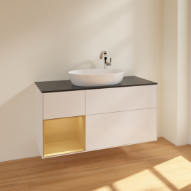 Тумба под раковину Villeroy & Boch Finion 120х50,1 см с подсветкой МДФ глянцевый белый лак/стекло черное матовое F942HFGF