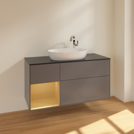 Тумба под раковину Villeroy & Boch Finion 120х50,1 см с подсветкой МДФ антрацит матовый лак/стекло черное матовое F942HFGK