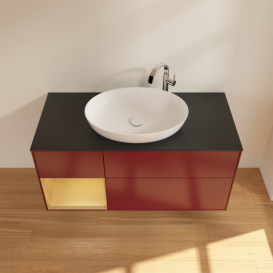 Тумба под раковину Villeroy & Boch Finion 120х50,1 см с подсветкой МДФ пион матовый лак/стекло черное матовое F942HFHB