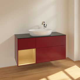 Тумба под раковину Villeroy & Boch Finion 120х50,1 см с подсветкой МДФ пион матовый лак/стекло черное матовое F942HFHB