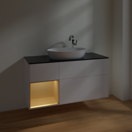 Тумба под раковину Villeroy & Boch Finion 120х50,1 см с подсветкой МДФ белый матовый лак/стекло черное матовое F942HFMT