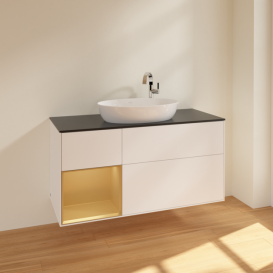 Тумба под раковину Villeroy & Boch Finion 120х50,1 см с подсветкой МДФ белый матовый лак/стекло черное матовое F942HFMT