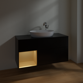 Тумба под раковину Villeroy & Boch Finion 120х50,1 см с подсветкой МДФ черный матовый лак/стекло черное матовое F942HFPD