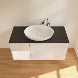 Тумба под раковину Villeroy & Boch Finion 120х50,1 см с подсветкой МДФ глянцевый белый лак/стекло черное матовое F942MTGF