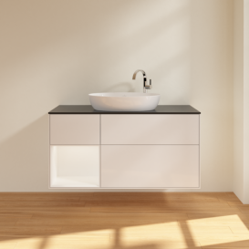 Тумба под раковину Villeroy & Boch Finion 120х50,1 см с подсветкой МДФ глянцевый белый лак/стекло черное матовое F942MTGF