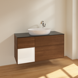 Тумба под раковину Villeroy & Boch Finion 120х50,1 см с подсветкой МДФ шпон грецкого ореха/стекло черное матовое F942MTGN