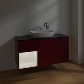 Тумба под раковину Villeroy & Boch Finion 120х50,1 см с подсветкой МДФ пион матовый лак/стекло черное матовое F942MTHB