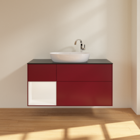 Тумба під раковину Villeroy & Boch Finion 120х50,1 см з підсвічуванням МДФ півонія матовий лак/скло чорне матове F942MTHB