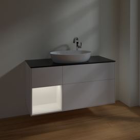 Тумба под раковину Villeroy & Boch Finion 120х50,1 см с подсветкой МДФ белый матовый лак/стекло черное матовое F942MTMT