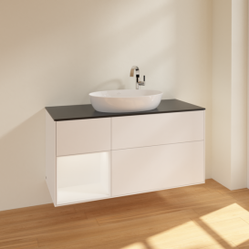 Тумба под раковину Villeroy & Boch Finion 120х50,1 см с подсветкой МДФ белый матовый лак/стекло черное матовое F942MTMT