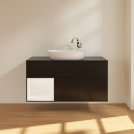 Тумба под раковину Villeroy & Boch Finion 120х50,1 см с подсветкой МДФ черный матовый лак/стекло черное матовое F942MTPD