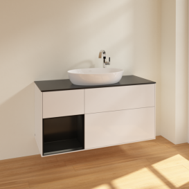 Тумба под раковину Villeroy & Boch Finion 120х50,1 см с подсветкой МДФ глянцевый белый лак/стекло черное матовое F942PDGF