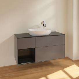 Тумба под раковину Villeroy & Boch Finion 120х50,1 см с подсветкой МДФ антрацит матовый лак/стекло черное матовое F942PDGK