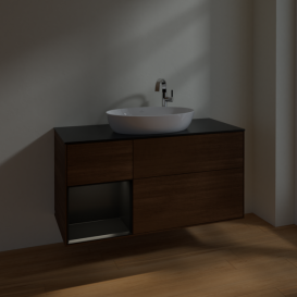 Тумба под раковину Villeroy & Boch Finion 120х50,1 см с подсветкой МДФ шпон грецкого ореха/стекло черное матовое F942PDGN