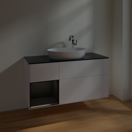 Тумба под раковину Villeroy & Boch Finion 120х50,1 см с подсветкой МДФ белый матовый лак/стекло черное матовое F942PDMT