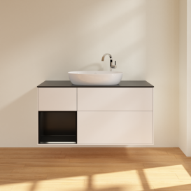 Тумба под раковину Villeroy & Boch Finion 120х50,1 см с подсветкой МДФ белый матовый лак/стекло черное матовое F942PDMT