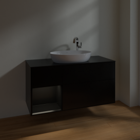 Тумба под раковину Villeroy & Boch Finion 120х50,1 см с подсветкой МДФ черный матовый лак/стекло черное матовое F942PDPD
