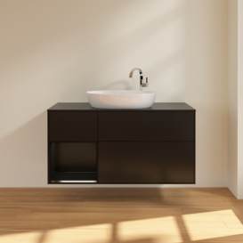Тумба под раковину Villeroy & Boch Finion 120х50,1 см с подсветкой МДФ черный матовый лак/стекло черное матовое F942PDPD
