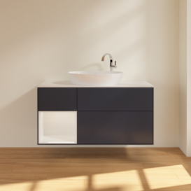 Тумба под раковину Villeroy & Boch Finion 120х50,1 см с подсветкой МДФ темно-синий матовый лак/стекло белое матовое F941GFHG